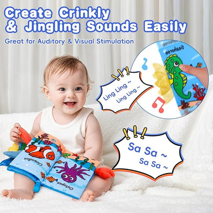 2PCS Baby Books Toys 0-6 Months Infant Tummy Time Sensory Travel Toys 3 4 5 6 Month Crinkle Touch Feel Busy Soft Book for Babies 0-3 3-6 6-12 Months Newborn Essentials Must Haves Boy Girl Shower Gifts