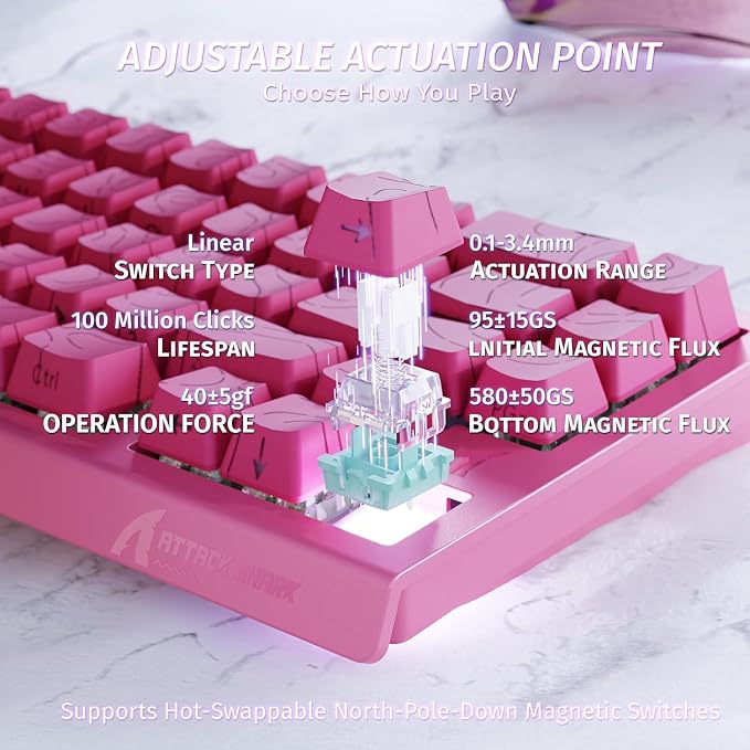 ATTACK SHARK X68HE RT Mechanical Gaming Keyboard 60% Wired TKL-Rose Contour | Adjustable Actuation,Hall Effect Magnetic Switch,8KHz Polling Rate,RGB Backlit,Top Mount,Side Printed Keycap for PC Mac Gamer