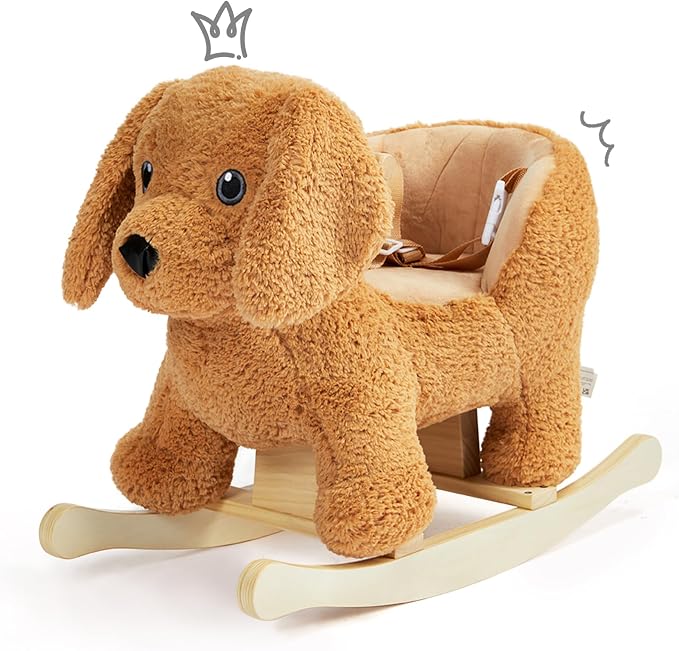 Baby Rocking Horse,Poodle Wooden Rocking Horse for Toddlers 1 Year Old Cute Dog Stuffed Plush Ride-on Toy Rocking Animal for Baby Boys and Girls Nursery/Child Christmas or Birthday Gift