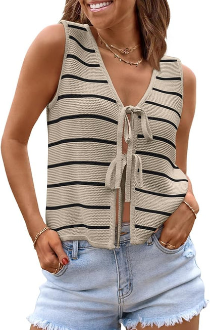 LILLUSORY Womens Tie Front Tops Vacation Sweater Vest | Bohemian Style, Beach Resort Wear, Concert Western Outfits, Crochet Tops, Vacation Outfits, Cute Y2k Sleeveless 2026