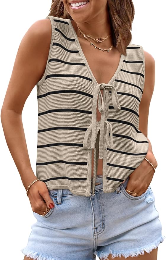 LILLUSORY Womens Tie Front Tops Vacation Sweater Vest | Bohemian Style, Beach Resort Wear, Concert Western Outfits, Crochet Tops, Vacation Outfits, Cute Y2k Sleeveless 2026