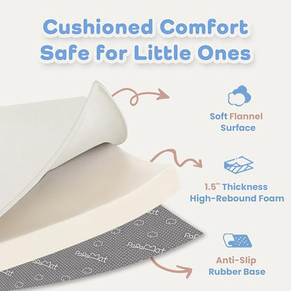 1.5" Thick Padded Baby Play Mat for Floor Tummy Time, Pro Soft Foam Activity Playroom Playmats, Easy Care with Non-Slip Safe for Infant Toddler Kids Crawling 59"x 71" (Cream)