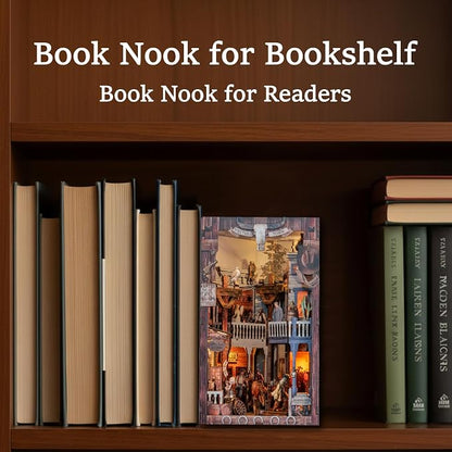 Book Nook Kit, DIY Miniature House Dollhouse - 3D Wooden DIY buidling Dollhouse with Bookshelf Nook (Western Town)