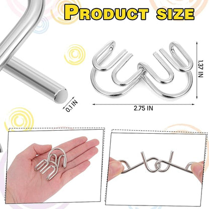 Metal Wire Puzzle Set of 8 with Pouch, Brain Teaser Puzzles IQ Test Ring Disentanglement Unlock Interlock Game Trick Metal for Party Favor Challenge(A Style)