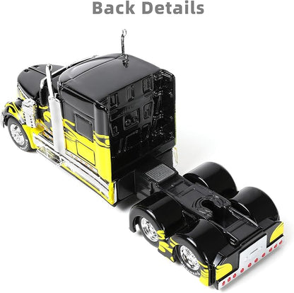 1/64 Scale International Lonestar Heavy Truck Model Semi Trailer Head Toy Alloy Metal Diecast Tow Traktor Toy Gift Classic Auto Model Collection for Kid Boy Men Adult (Yellow)