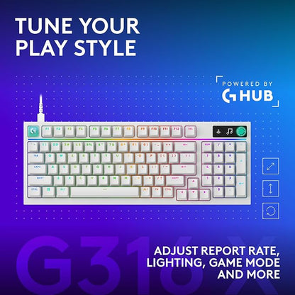 Logitech G316 X 98 MechanicalGaming Keyboard (Tactile) - White | Hot-Swappable Tactile Mechanical Switches, Gasket Design, PBT Keycaps, <8Khz, LIGHTSYNC RGB, Dot-Matxix LED Display, USB-C