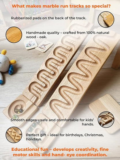 Marble Run Track Race Machine Personalized Wooden Maze Board Ball Run Course Gift for Kids Run Race Winding Track Roller (Set of 2)