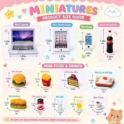 20Pcs Miniature Laptop Computer Tablet Toy Phone Pad and Hamburger Fries Cola Fast Food Cake Coffee Juice Fits Doll Accessories Scale Dollhouse Playsets Girl Mini Drink Food Party