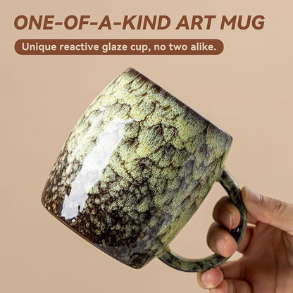 Amber Nebula Ceramic Coffee Mug - 14 oz Unique Reactive Glaze Coffee Cup with Large Handle, Barrel Cute Mug for Women Men Home Office Gift