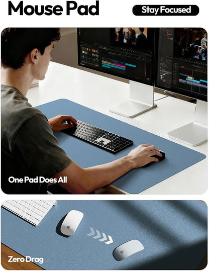 YSAGi Desk Protector&Blotter, Non-Slip Waterproof Leather Mouse Pad | Shields Scratches, Stains, Spills, Heat & Scuffs; Suede Non-Slip; Easy-Clean; Comfy Writing/Typing, 31.5" x 15.8", Blue