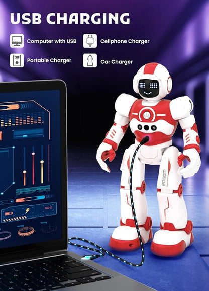 Robot Toys for Kids,Programmable Remote Control Smart Walking Dancing Robot Toy with Gesture & Sensing for Age 4 5 6 7 8 9 10 Year Old Boys Girls for Birthday Present,Red