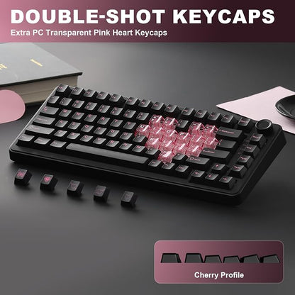 YUNZII B75 PRO 75% Wireless Mechanical Keyboard (Black Heart, MilkV2) | Hot Swap Keyboard with Knob, Gasket Mount, Creamy Pre-lubed Switch for Smooth Typing, BT/USB-C/2.4G, for Gaming