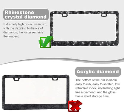 QUANQIUFEI Bling License Plate Frames for Women, Sparkly Rhinestone Diamond Car Accessories with Glitter Crystal Caps (1 Pack Black)