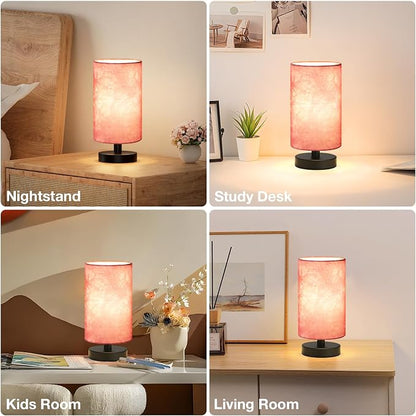 Fenmzee Small Table Lamps(Pink Shade - Black Base, 9" Inline Control) | 3000K LED Blub Included | 680 Lumens | Easy Assembly | Minimalist Design | E26 | for Kitchen | for Kids Room