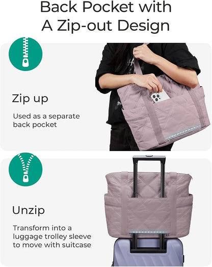 BAGSMART Crush Tote Bag for Women, 20L Puffer Work Tote with Zipper | Quilted Nurse Hospital Bag For Travel College Gym