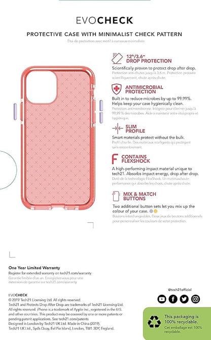 tech21 Evo Check Phone Case for Apple iPhone 11 with 12 ft. Drop Protection Coral