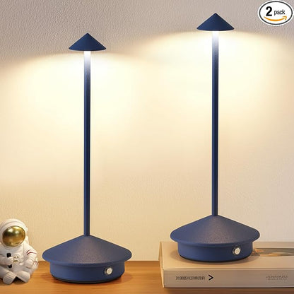 Modern Cordless Table Lamp Set of 2, Portable LED Desk Lamps, 4000mAh Rechargeable Battery Operated Lighting for Bedroom Dining Room Restaurant Coffee Shop Outdoor Camping Night Light (Blue)