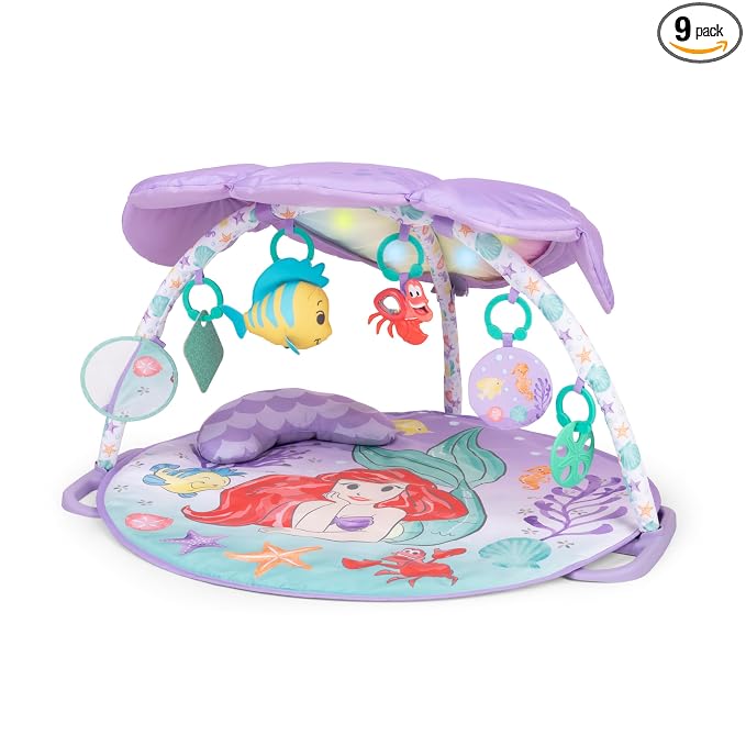 Bright Starts Disney Baby The Little Mermaid Twinkle Trove Light-Up Musical Baby Activity Gym with Tummy Time Pillow, Newborn+