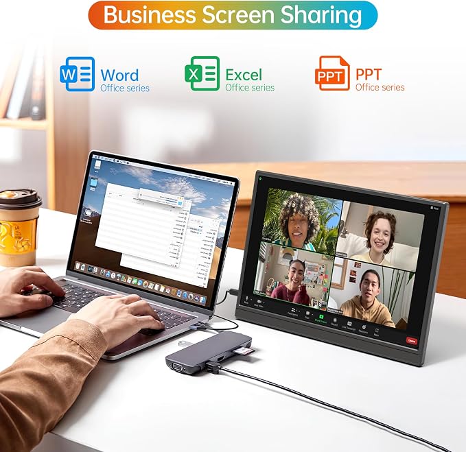 MNN Portable Monitor 14 inch FHD 1920 * 1200P USB C HDMI Ultra-Slim IPS Travel Display w/Speakers, HDR Plug&Play, External Monitor for Laptop PC, Phone,Mac(400cd/m² Brightness) | 14" 16:10 1200p IPS 400nit HDR, USB-C/HDMI, speakers, ultra-slim, plug&pl...
