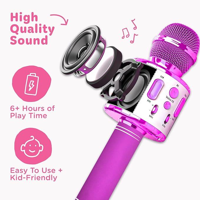 Move2Play, Kids Karaoke Microphone | Includes Pre-Loaded Songs & Bluetooth | Kids Birthday Party Gift | Toy for All Ages 2, 3, 4, 5, 6+ Year Old Girls, Boys & Toddlers