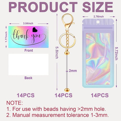 42/84/126 Pcs Beadable Keychain Bars Bulk Blank DIY Beaded Keychain Making Supplies with Bag Thank You Card