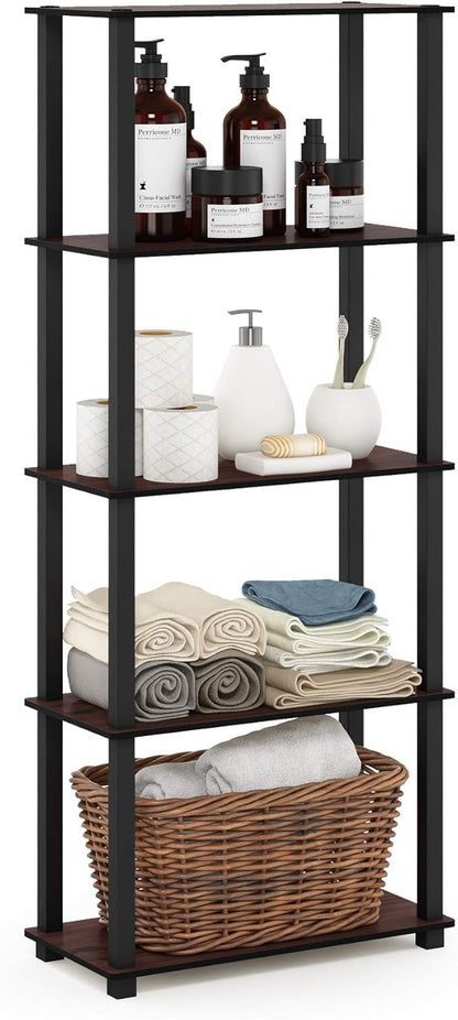 Furinno Turn-N-Tube 5-Tier Multipurpose Shelf / Display Rack / Storage Shelf / Bookshelf, Square Tubes, Dark Cherry/Black