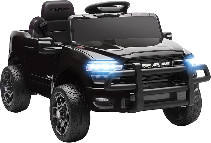 Qaba 12V Kids Ride on Car, Licensed Dodge RAM 3500 Electric Car for Kids with Dual Motors, Parent Remote Control, Rear Suspension, Power Display, Bluetooth Music and LED Lights, Black