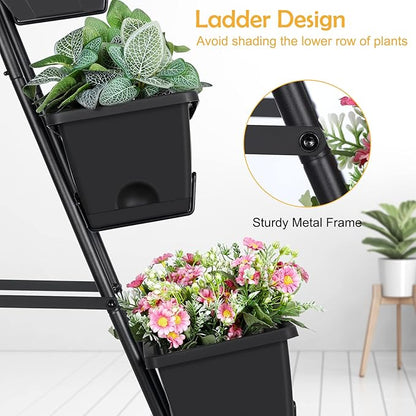 OYEAL Raised Garden Bed 4 Tier Vertical Garden Planters Indoor Outdoor Raised Planter Box with Legs Elevated Herb Garden Planter for Flowers Vegetables Plants, Black