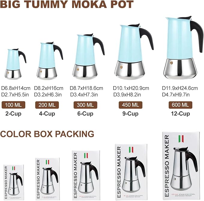 12 Cup Stovetop Espresso Maker Stainless Steel Moka Pot Stove Top Percolator Italian Coffee Makers Capable Mocha Greca Machine Cafe Classic Induction Cookers for Home and Camping 600ml 20oz