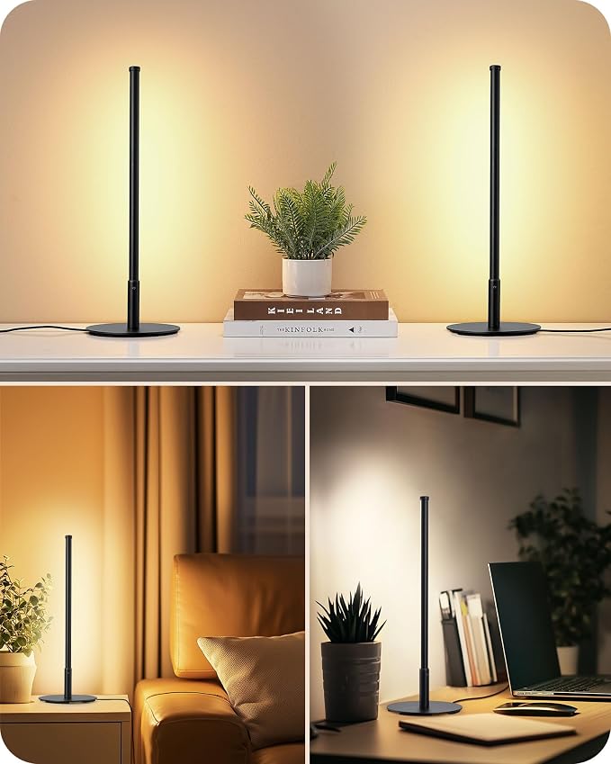 EDISHINE Upgraded LED Table Lamp Set of 2, Stepless Dimmable Bedside Lamps with Metal Finish & 3 Color Temperature, 6W Modern Desk Lamps, Black Nightstand Lamp for Bedroom, Living Room, Corner, Gift | Stepless Dimmable, Metal Finish, 3 Color Temperatur...
