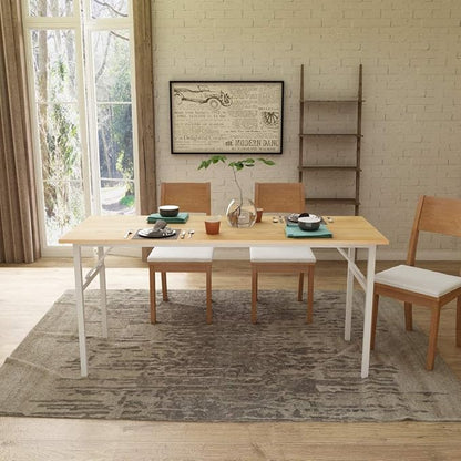 Need Home Office Desk - 62 Inches Large Computer Desk Sturdy Black Table Foldable Desk Gaming Computer Table No Assembly Required Teak&White AC5BW(157.5 * 60) | White Frame Writing Gaming Work Table/Foldable Home Office Desk/Sewing Table, No Assembly R...