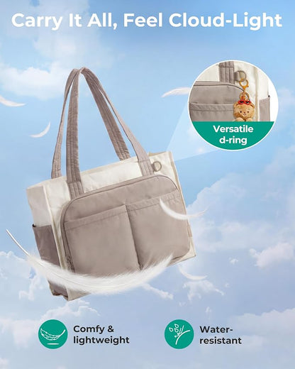 BAGSMART Small Tote Bag for Women, 13'' Laptop Canvas Work Bag with Zipper | 30oz/40oz Tumble & 11 Pockets Travel Tote, Teachers/Nurses, Lightweight Canvas or Water-Resistant Puffer Taslon Crossbody Bag