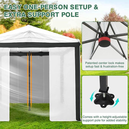 EAGLE PEAK 12x8 Portable Walk in Greenhouse with Polyester Reinforced Corners, Instant Pop up Indoor Outdoor Gardening Green House, Roll Up Zipper Doors Mesh Windows & Winter Support Pole, Gray/White