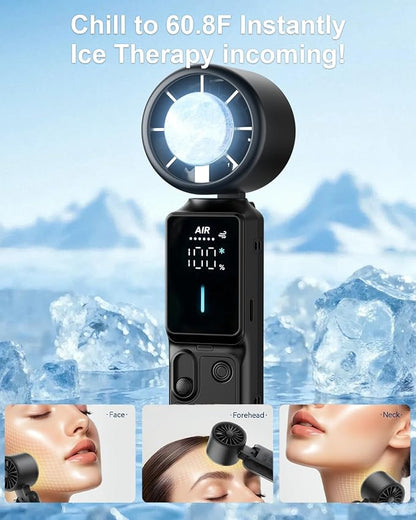 Rechargeable Personal Fan – 3-in-1 Foldable Handheld Turbo Fan with Ice Compress, 6000mAh Battery Lasts 20H, 100 Speeds & 20000 RPM Quiet Motor, Wearable Portable Fan for Outdoor Travel Office