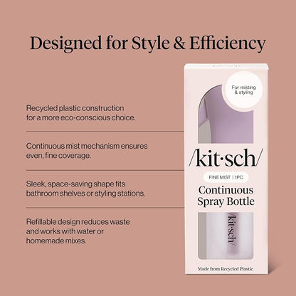 Kitsch Continuous Spray Bottle for Hair – Sheer Violet, 150ml | Fine Mister Spray Bottle & Water Spray Bottle – Recycled Hair Spray Bottle – Spray Bottles for Cleaning, Styling, & More