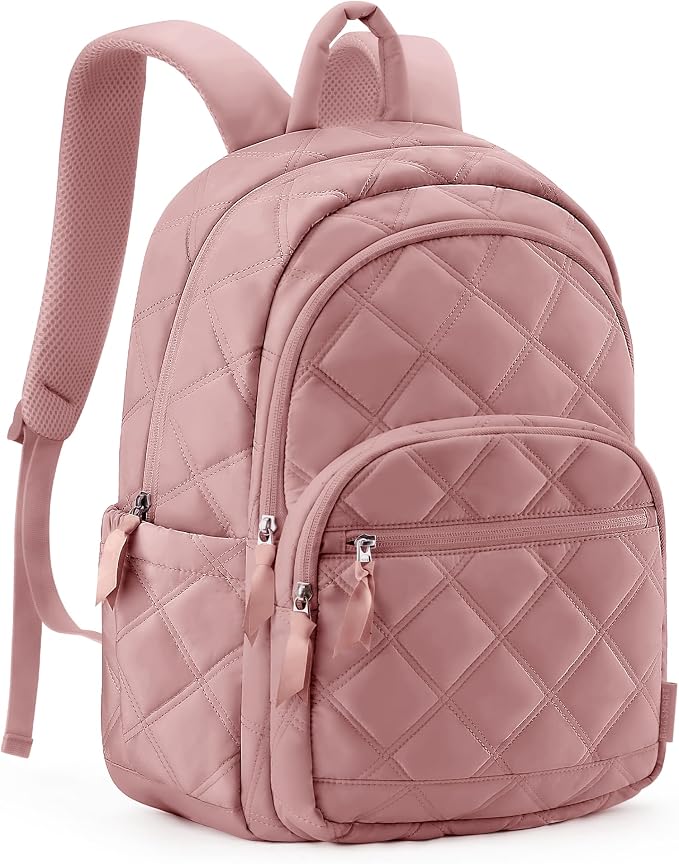 BAGSMART College Laptop Backpack,Cute Travel Backpack for Women,Quilted Computer Bookbag