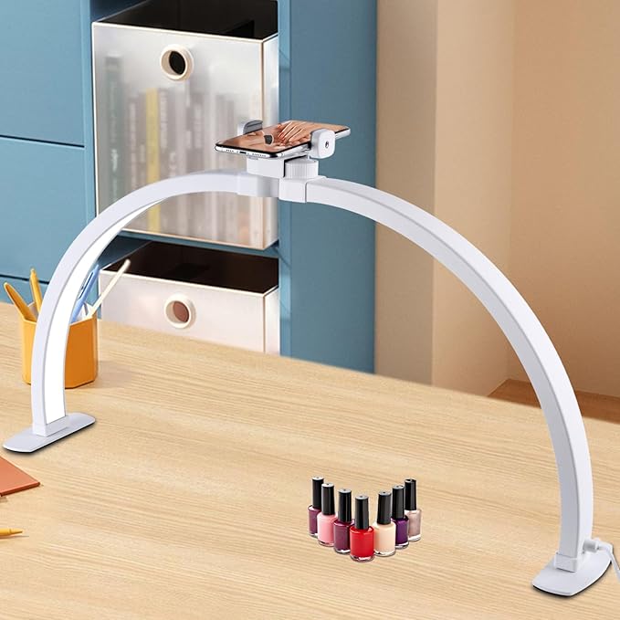Half Moon Light for Nail Desk,29In Half Moon Lamp with Phone Holder,3000-6000K Half Moon Lamp Perfect LED Machine Light,Nail LIght,Lash Light for Table