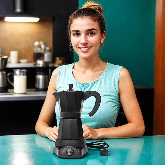 LAOION 6 Cup Electric Moka Pot, 300ml Portable Espresso Maker | Cafeteras Electricas Modernas with Detachable Base and Overheat Protection, Coffee Machine Gift for Home or Travel