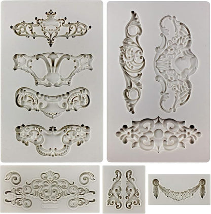 Crown Baroque Style Ornament Silicone Molds 5-count Art Decor Filigree Scrollworks
