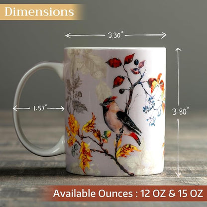 Maison d' Hermine Coffee Mug with Handles Tea Cups (15 Ounce, Pack of 1) | Fine Bone China Coffee Mugs for Hot Beverages Cappuccino Latte Home Restaurant Spring Summer -Equinoxe - Grey - Sparrows