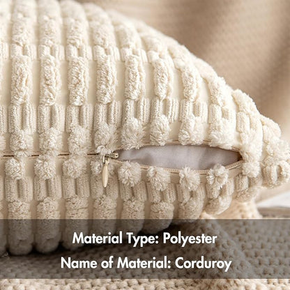 MIULEE Pack of 2 Corduroy Decorative Euro Sham Throw Pillow Covers 24x24 Inch Soft Boho Striped Pillow Covers Modern Farmhouse Home Decor for Sofa Living Room Couch Bed Cream White