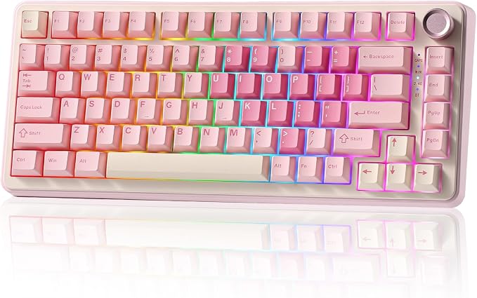 YUNZII B75 PRO 75% Wireless Mechanical Keyboard (Pink,MilkV2) | Hot Swap Keyboard with Knob, Gasket Mount, Creamy Pre-lubed Switch for Smooth Typing, BT/USB-C/2.4G, for Gaming