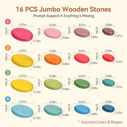 OESSUF Extra-Large Stacking Rocks for Toddlers 1-3, 16 PCS Wooden Montessori Toys, Safe Smooth Jumbo Balancing Stones for Open-Ended Sensory Play, STEM Building Blocks for Boys & Girls