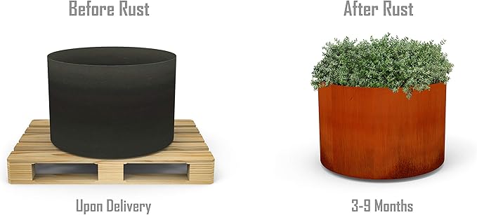 Plantercraft Extra Large Corten Steel Planter - 42x36 Large Round Planters for Outdoor Plants - Modern Metal Statement Piece for Commercial & Residential Patios or Entryways