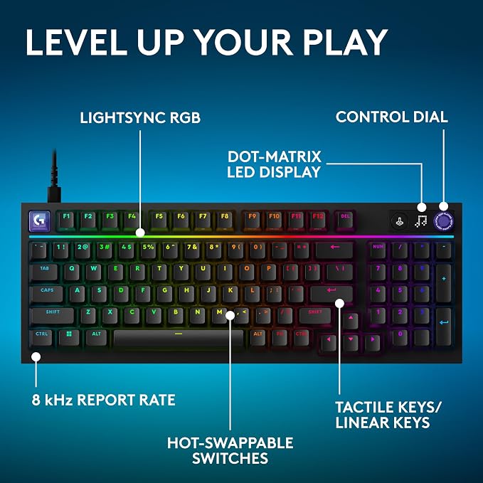 Logitech G316 X 98 Mechanical Gaming Keyboard (Tactile) - Black | Hot-Swappable Tactile Mechanical Switches, Gasket Design, PBT Keycaps, <8Khz, LIGHTSYNC RGB, Dot-Matxix LED Display, USB-C