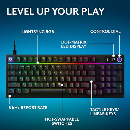 Logitech G316 X 98 Mechanical Gaming Keyboard (Tactile) - Black | Hot-Swappable Tactile Mechanical Switches, Gasket Design, PBT Keycaps, <8Khz, LIGHTSYNC RGB, Dot-Matxix LED Display, USB-C