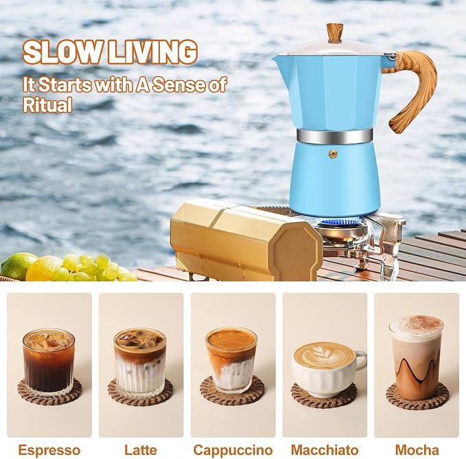 6 Cup Aluminum Espresso Stovetop Moka Pot Express Coffee Maker Percolator Italian Classic Mocha Coffee Machine for Italian and Cuban Cafe Brewing for Home & Camping 300ml 10oz