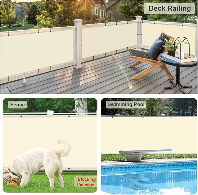 LOVE STORY Balcony Privacy Screen, 3'x10' Butter Cream Deck Shield Screen Fence Cover (HDPE),UV Protection and Weather-Resistant,3 FT Height for Deck, Patio, Backyard, Outdoor Pool, Porch, Railing