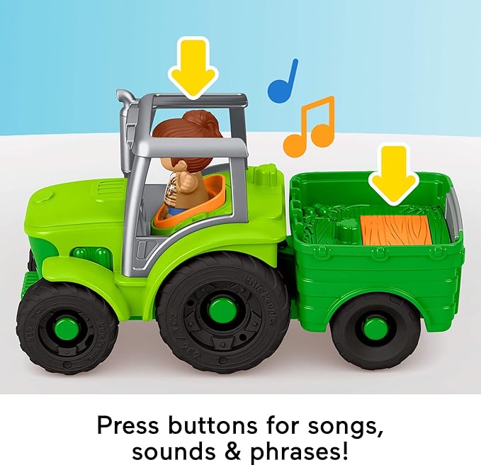 Fisher-Price Little People Toddler Toy Push & Play Tractor Push-Along Musical Farm Vehicle with 2 Figures for Pretend Play Kids Ages 1+ Years