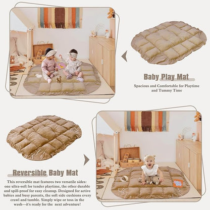 5-in-1 Plush Baby Play Gym, Baby Play Mats, Convertible Baby Gym, Tummy time mat, 6 Sensory Toys, Activity Center, Ball Pit, Brown